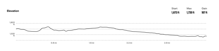 Elevation profile of the Johnson City course: 187 feet of gain over 4 miles